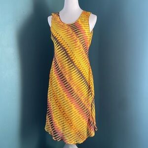 Yellow and chiffon sun Dress with round tassel detail, good dress for curves